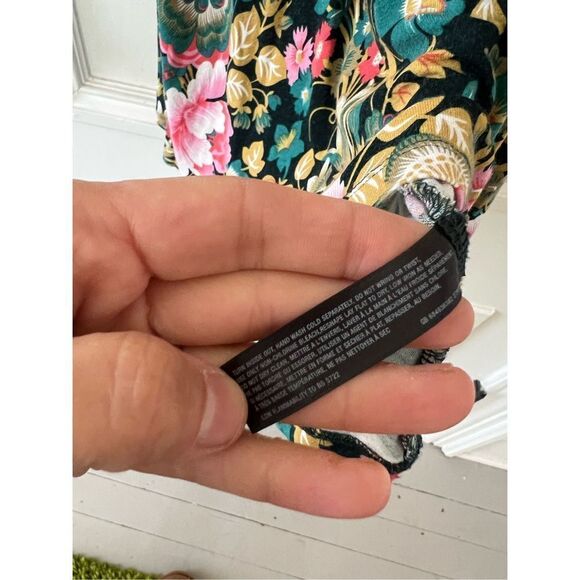 Anthropologie Lilka long sleeve floral v-neck dress green pink white gold S - Picture 4 of 6